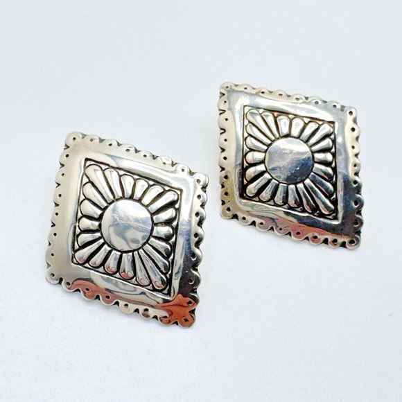 Vintage Jewelry - Vintage Southwestern Sterling Silver Earrings Stamped Geometric Design Tribal